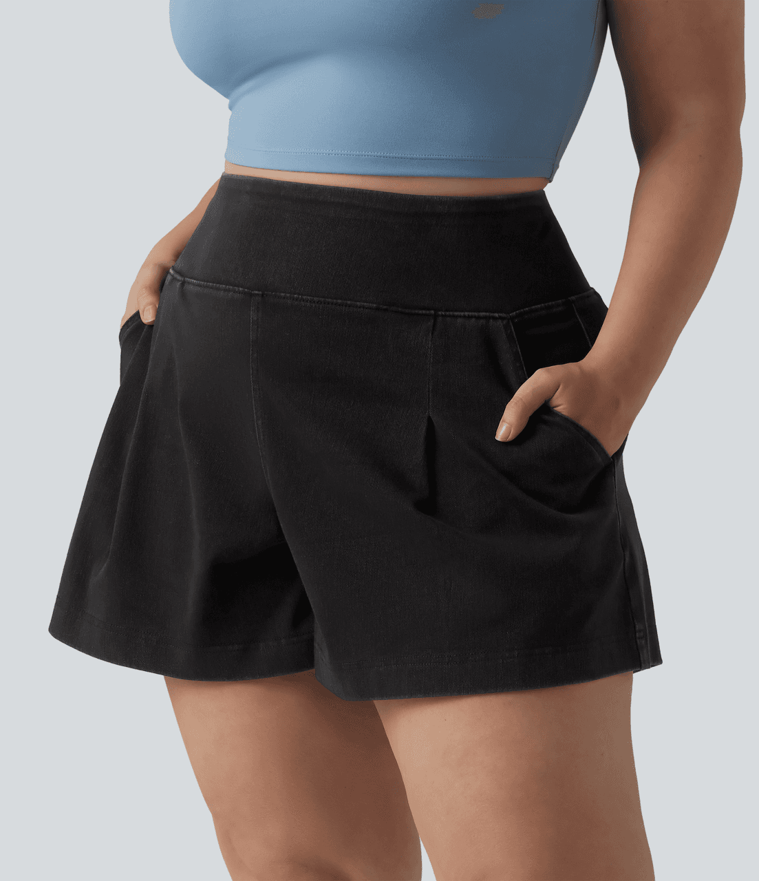 Halara Flex™ High Waisted Denim Casual Baggy Plus Size Shorts 4'' With Pockets by Halara