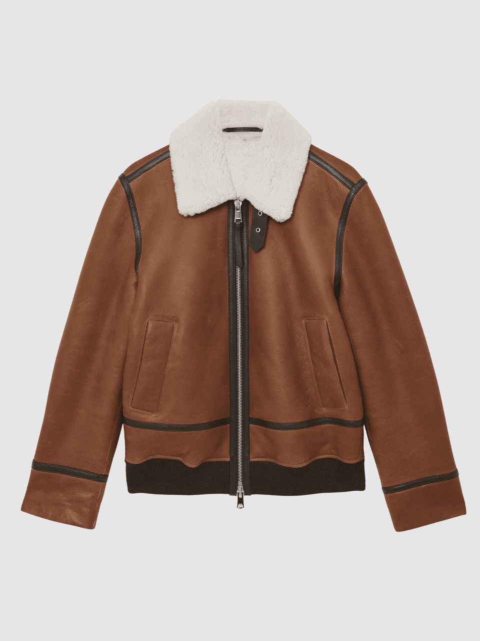 Harven Leather Shearling-Collar Jacket by Reiss