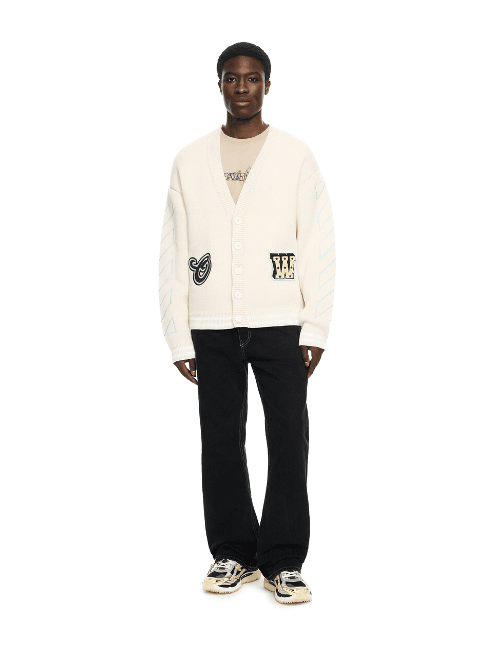 Star Logo Diagonal Varsity Knit Cardigan by Off-White