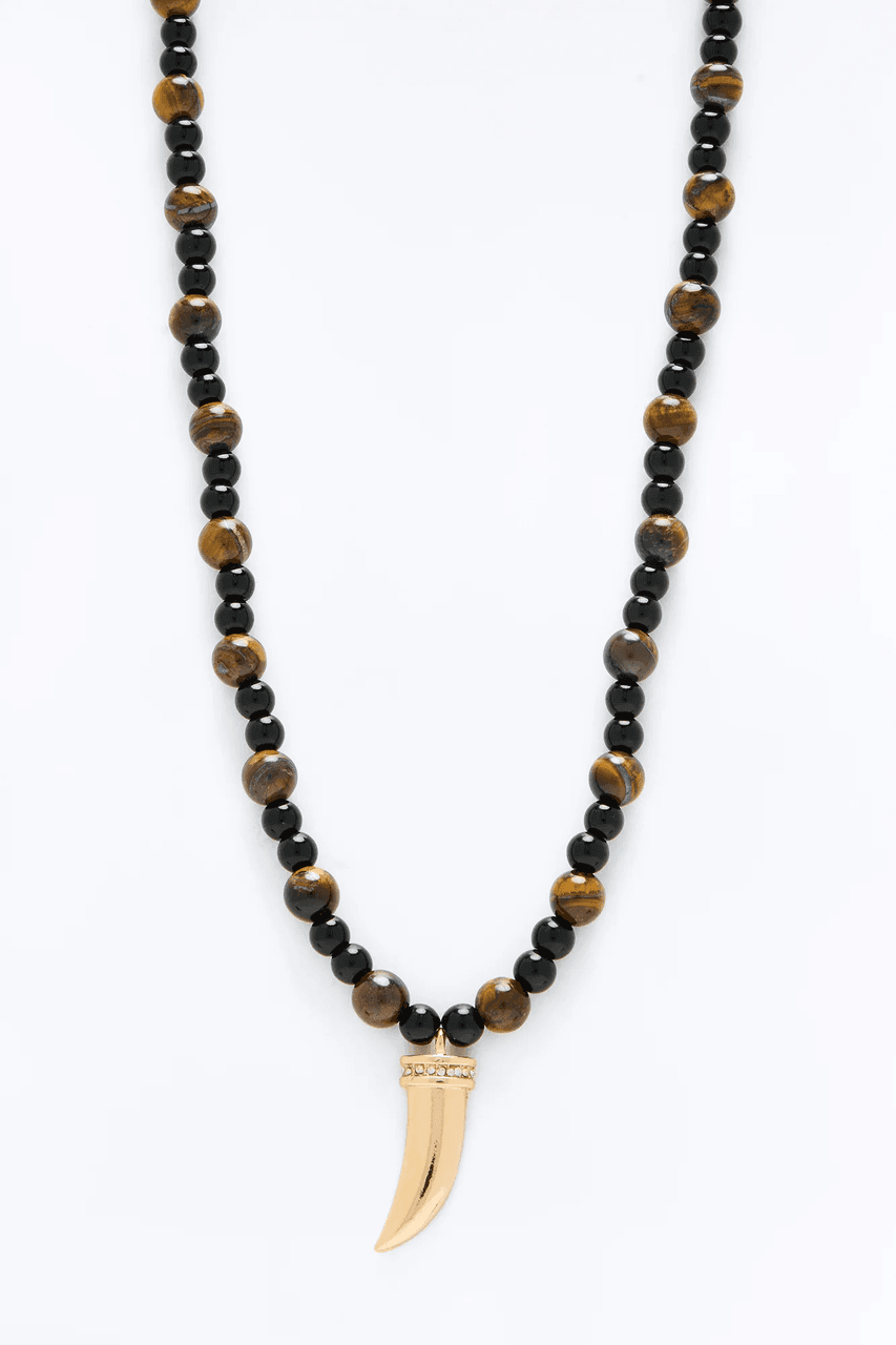 Beaded Tiger Tooth Necklace by Fashion Nova Men