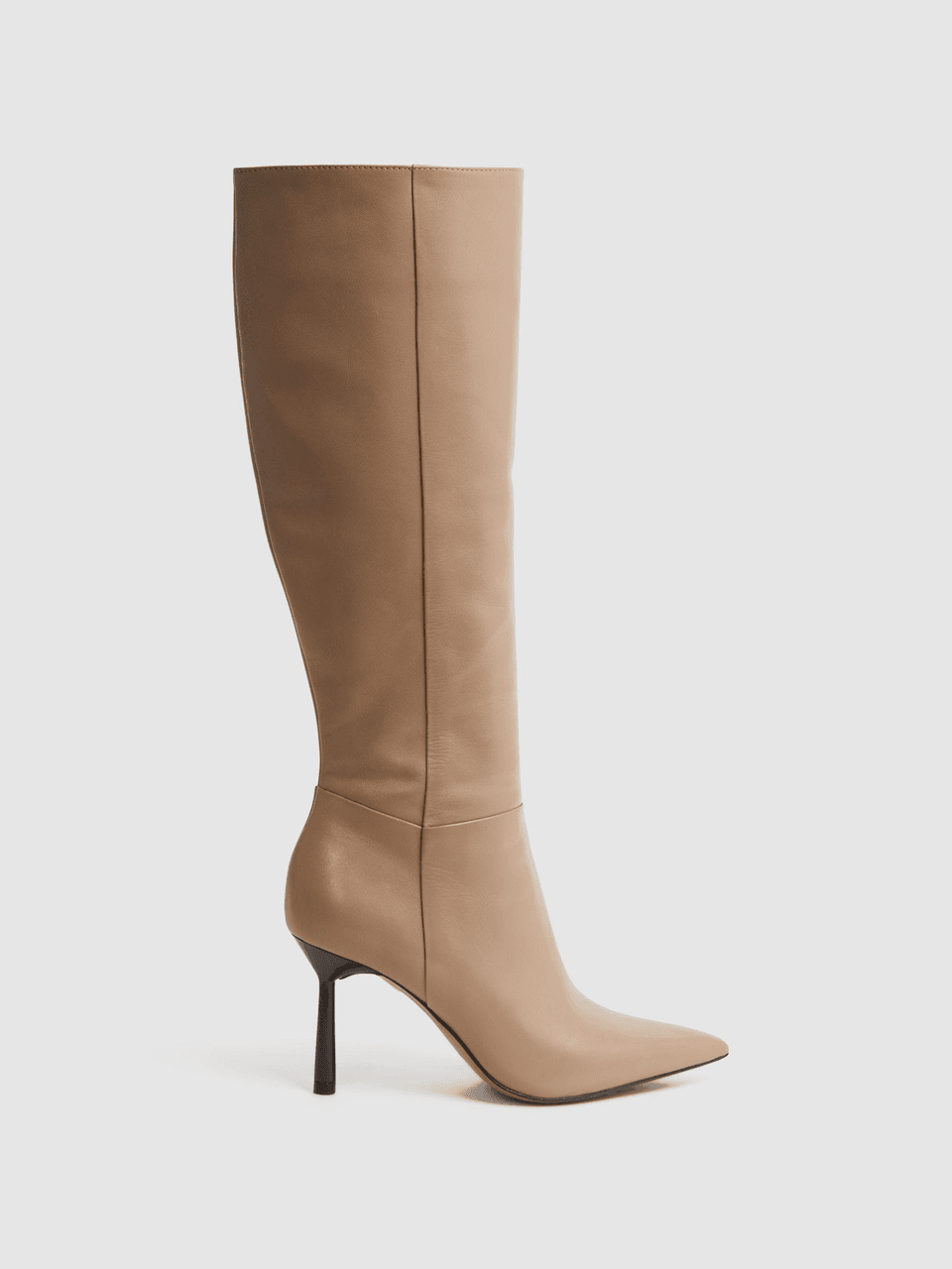 Gracyn Leather Knee High Heeled Boots by Reiss