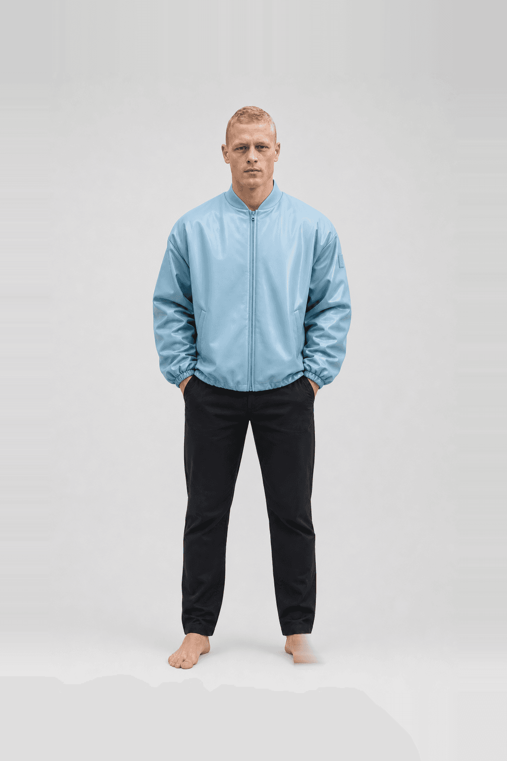 Faux Leather Premier Bomber - Celestial Blue by Alo Yoga, worn by @tomlind — a photoreal AI try-on generated on their own photo with Utopia