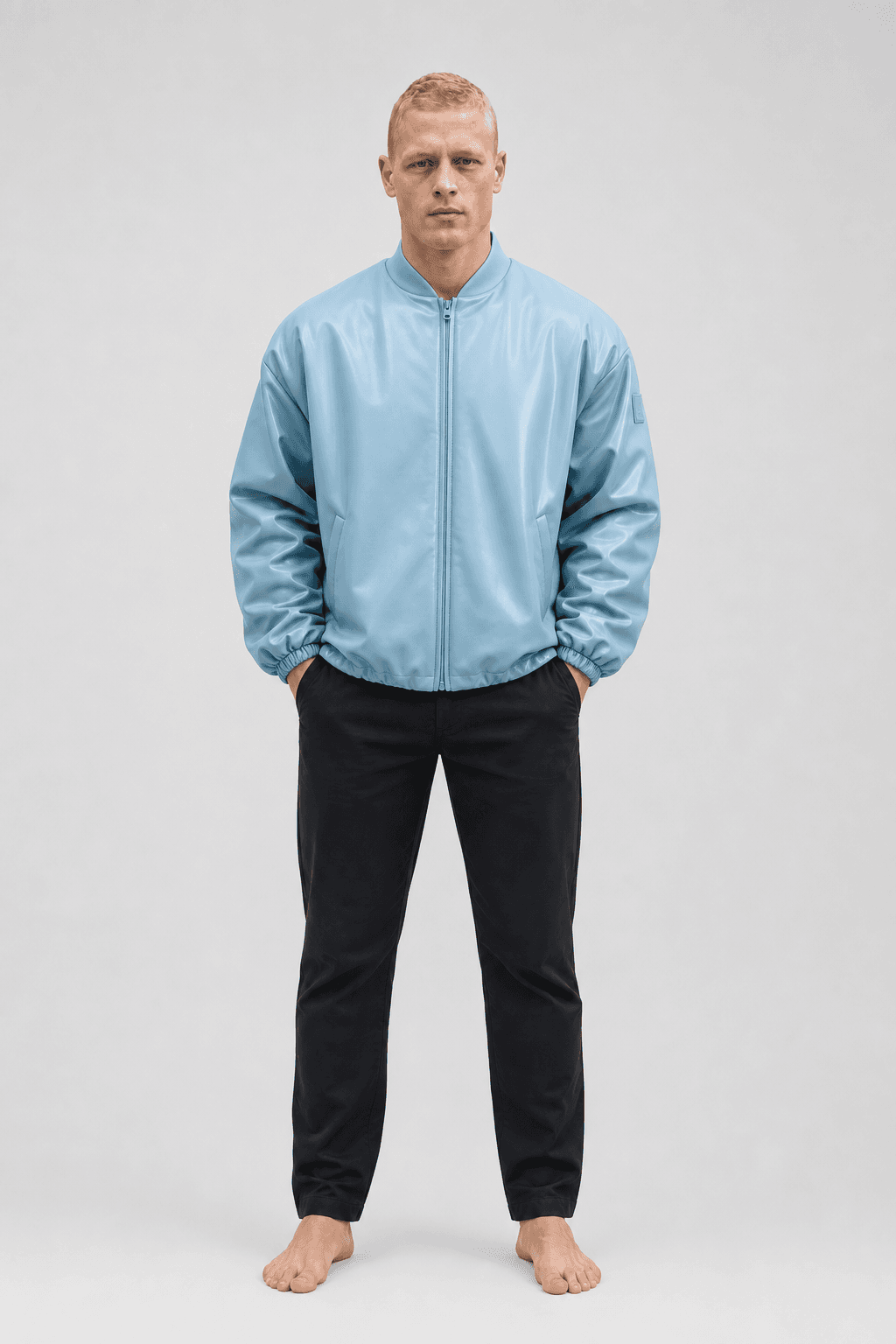Faux Leather Premier Bomber - Celestial Blue
