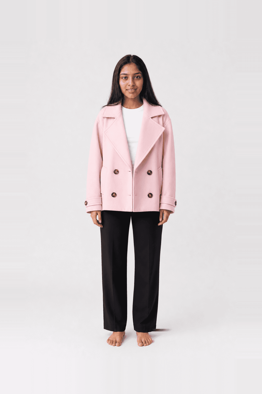 Lindy Cropped Coat by Petal & Pup, worn by @priyarghn — a photoreal AI try-on generated on their own photo with Utopia