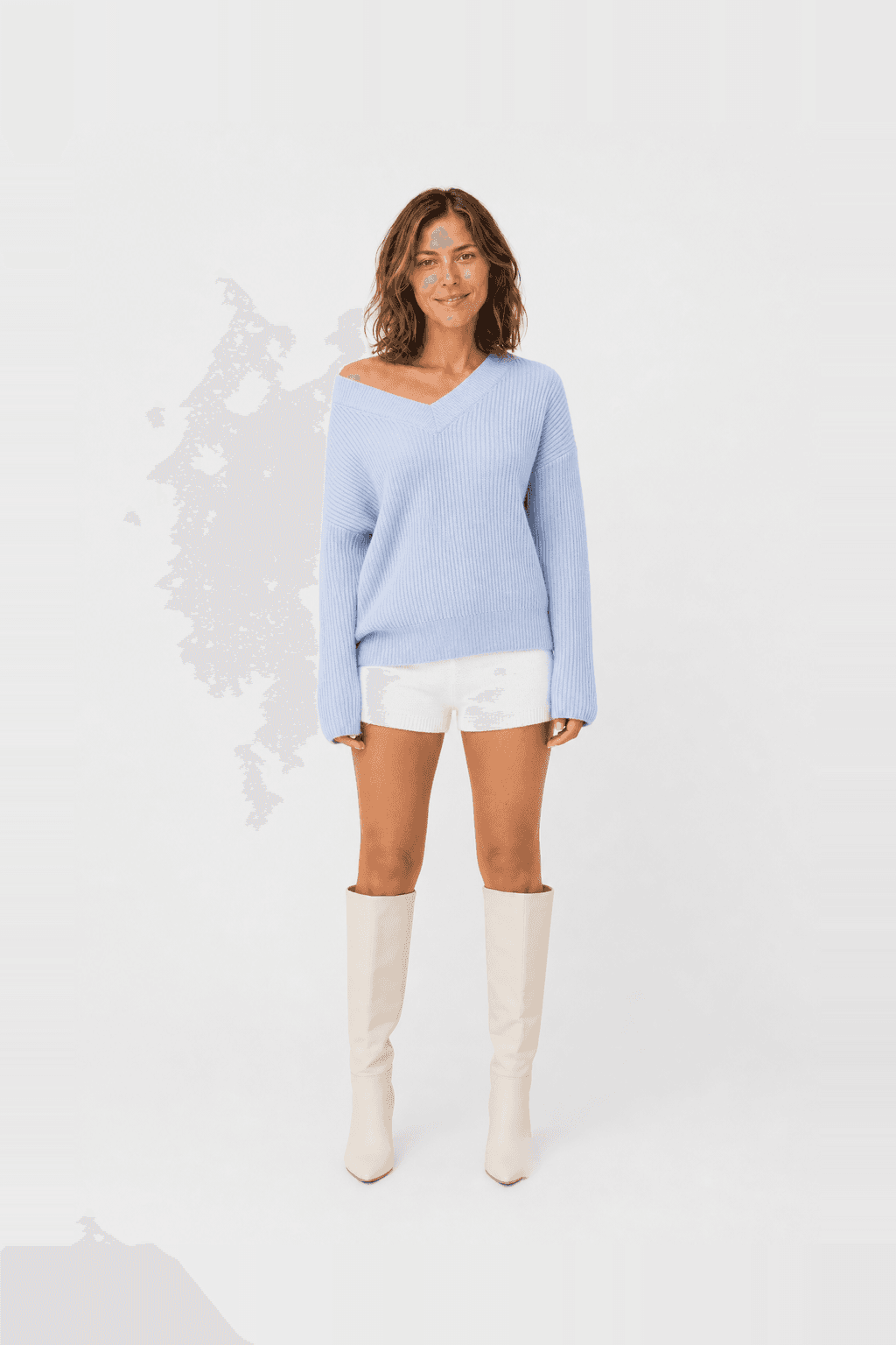 Cottage Core Knit Sweater Blue by Hello Molly, worn by @camillebft — a photoreal AI try-on generated on their own photo with Utopia